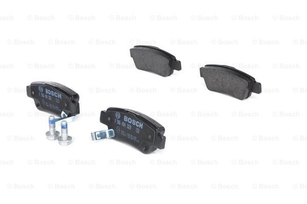 0986494329 Set of brake pads 0 986 494 329 BOSCH Low-Metallic, with acoustic wear warning, with mounting manual, with anti-squeak plate, with bolts/screws