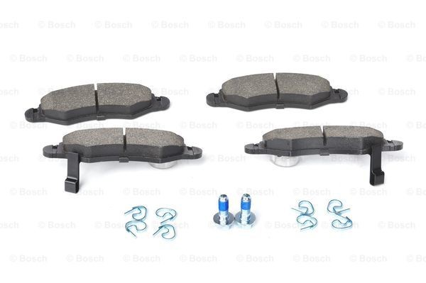 BOSCH 23605 Disc pads Low-Metallic, with acoustic wear warning, with mounting manual, with anti-squeak plate, with bolts/screws