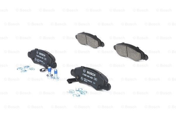 0986494458 Set of brake pads 0 986 494 458 BOSCH Low-Metallic, with acoustic wear warning, with mounting manual, with anti-squeak plate, with bolts/screws