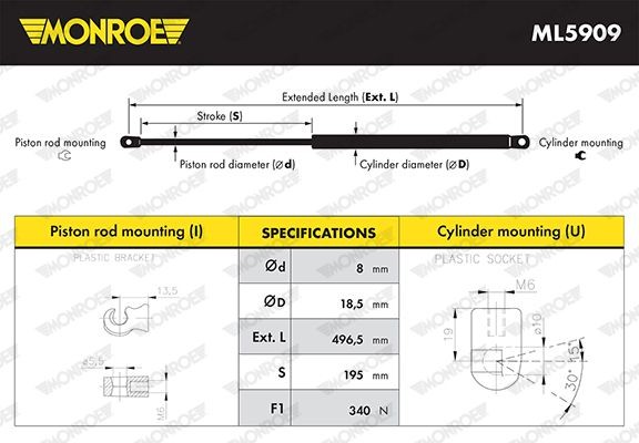 ML5909 Kofferraum Stoßdämpfer MONROE - Markenprodukte billig