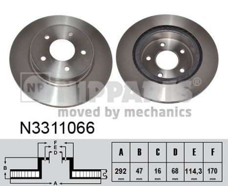 NIPPARTS Rear Axle, 292x16mm, 5x114,3, internally vented Ø: 292mm, Num. of holes: 5, Brake Disc Thickness: 16mm Brake rotor N3311066 buy