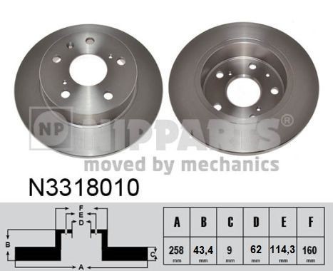 NIPPARTS N3318010 Brake disc Rear Axle, 258x9mm, 5x114,3, solid