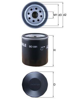 OC1291 Oil filter 72388681 MAHLE ORIGINAL M20x1,5, with one anti-return valve, Spin-on Filter