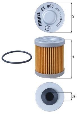 72407322 MAHLE ORIGINAL Filter Insert Inner Diameter 2: 12mm, Ø: 41,5mm, Height: 52,0mm Oil filters OX 806D buy