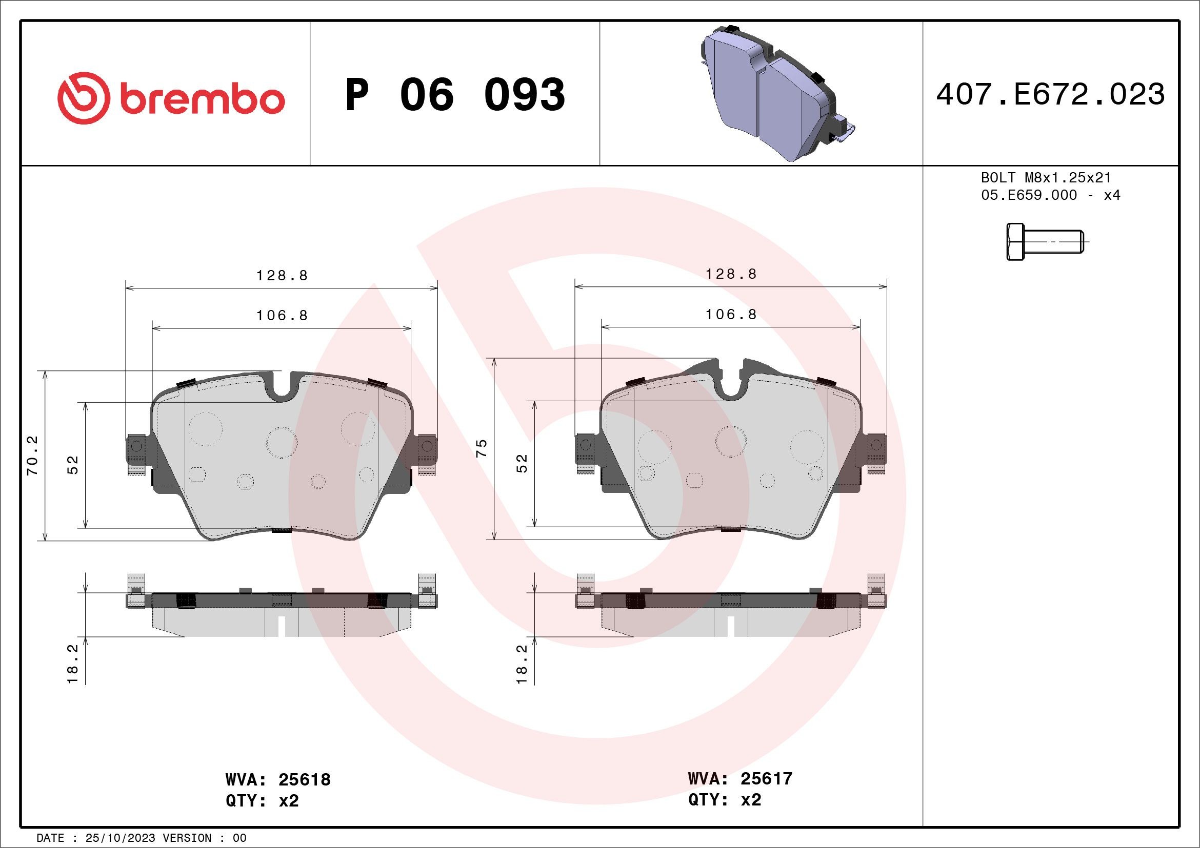 P 06 093 Bremsklötze & Bremsbelagsatz BREMBO in Original Qualität