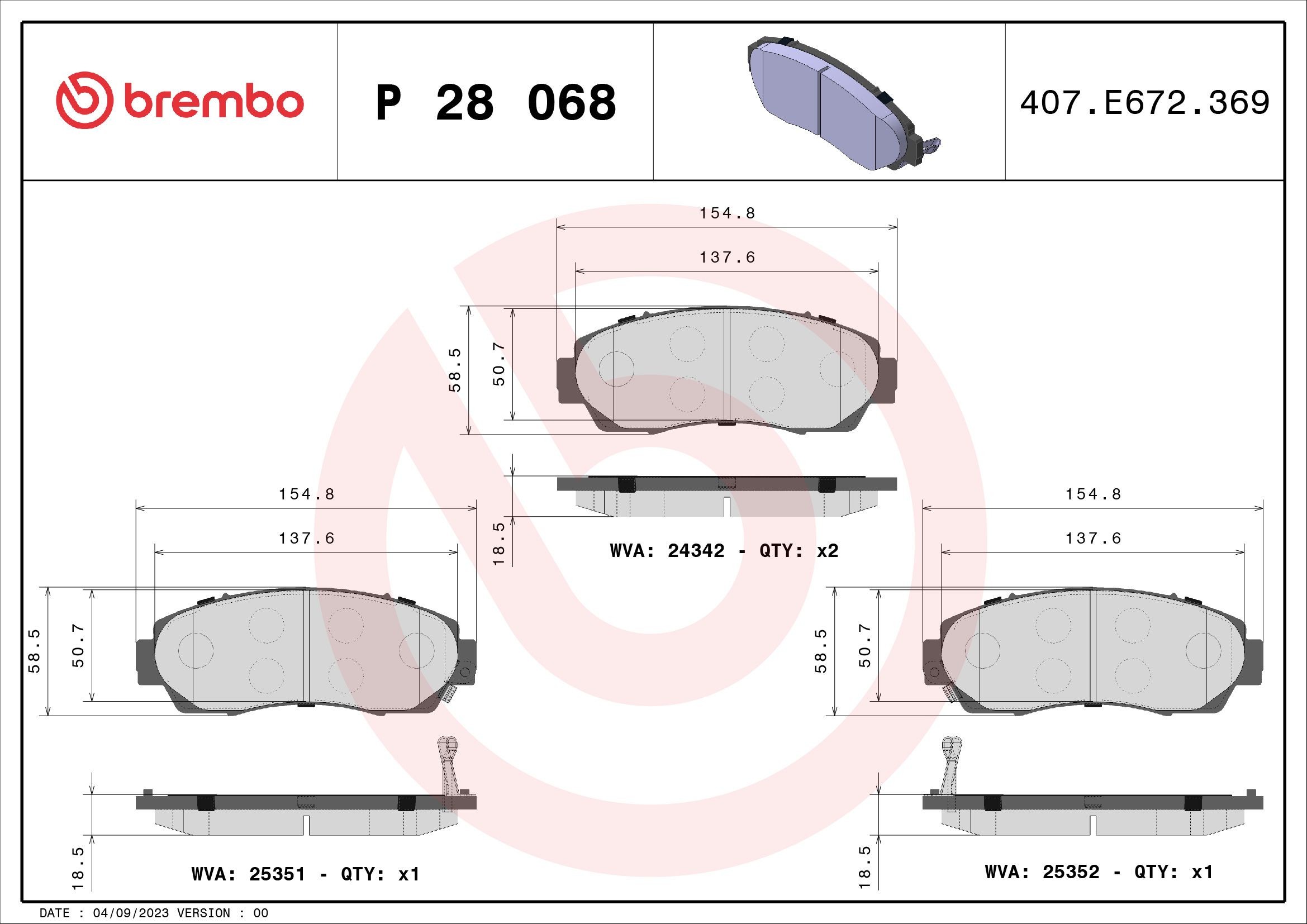 BREMBO Brake pad kit P 28 068