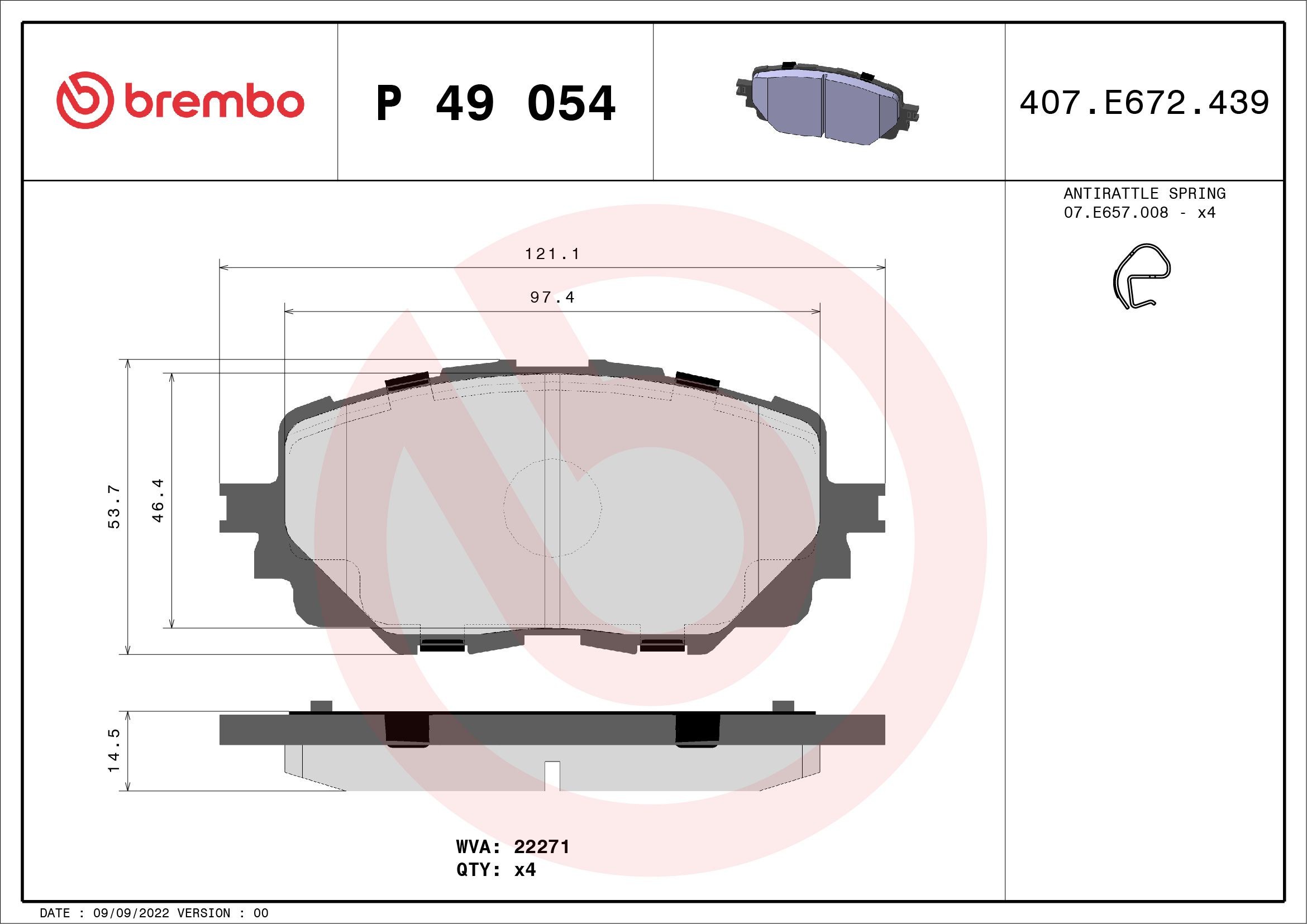 OEM-quality BREMBO P 49 054 Disc pads