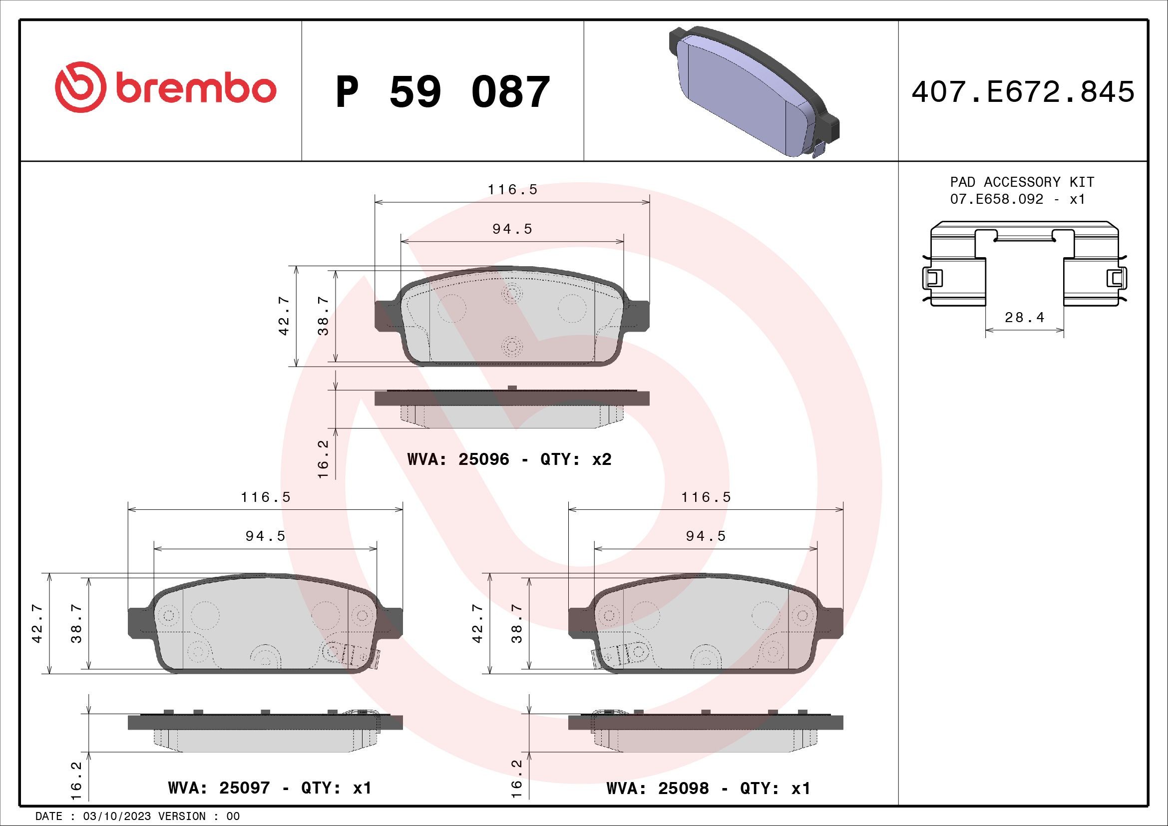 BREMBO Brake pad set, disc brake 25096 buy online