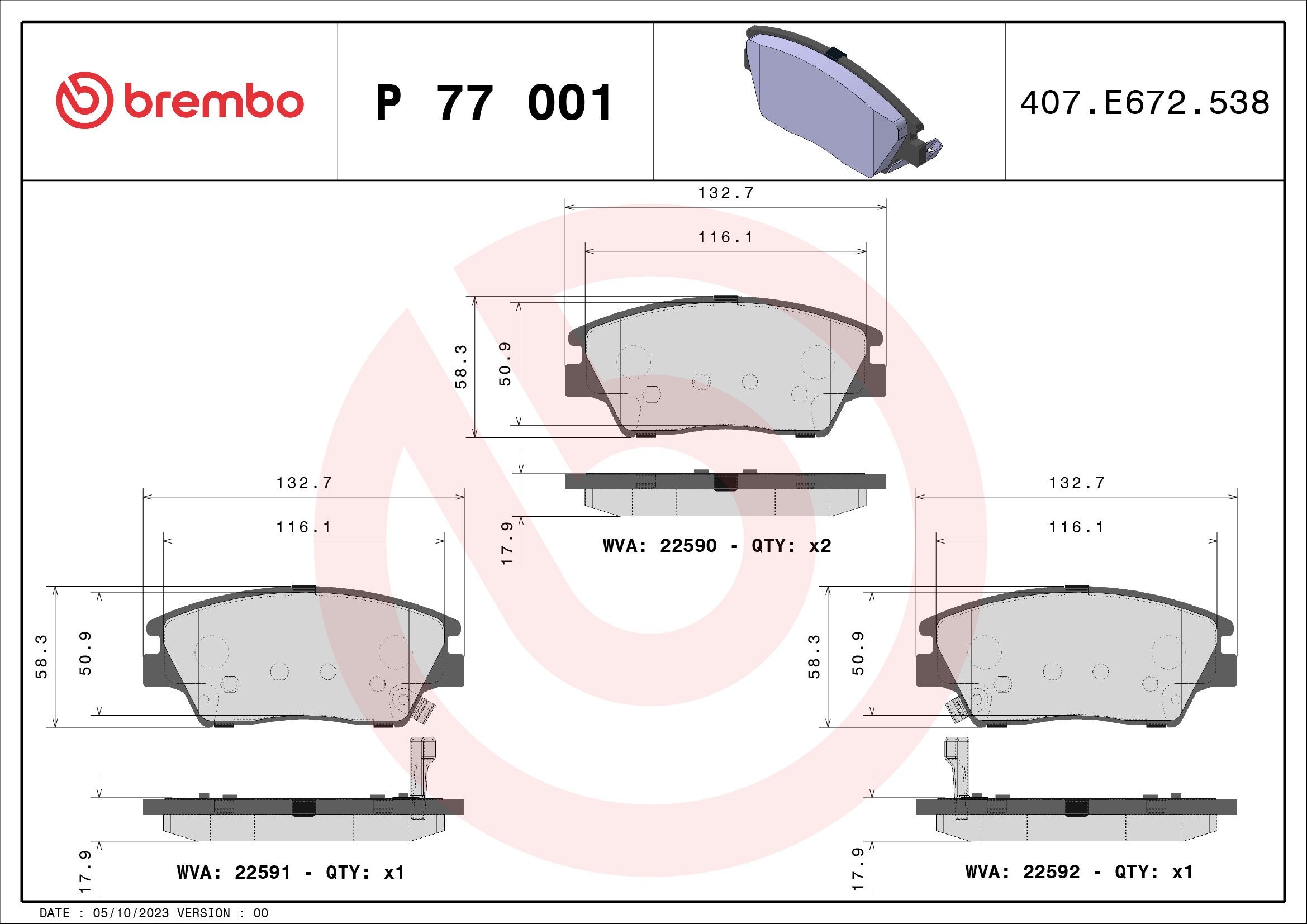 BREMBO P 77 001 Brake pad set with acoustic wear warning, without accessories
