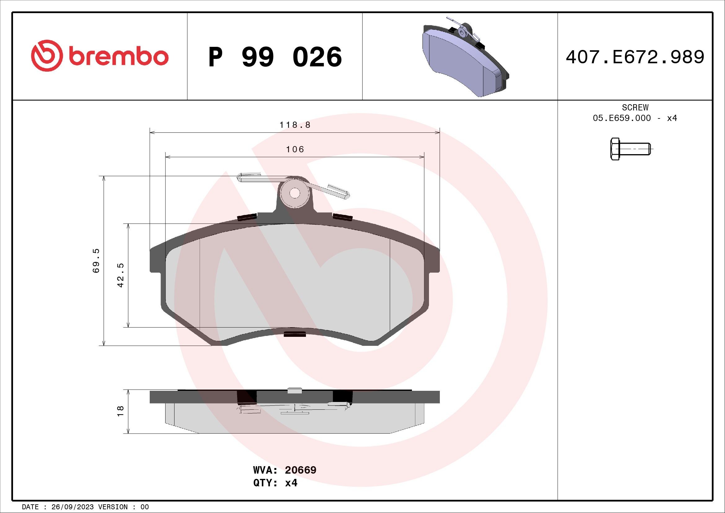 BREMBO Brake pad kit P 99 026