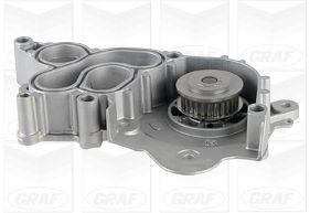Engine water pump GRAF Number of Teeth: 28, with seal, without lid, Mechanical, Metal, Water Pump Pulley Ø: 43,4 mm, for v-ribbed belt use - PA1218