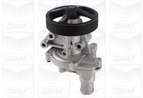 GRAF PA1256 Water pump with lid, with seal ring, Mechanical, Metal, Water Pump Pulley Ø: 130 mm, for v-ribbed belt use