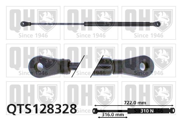 QUINTON HAZELL Eject Force: 310N Length: 722mm, Stroke: 316mm Gas spring, bonnet QTS128328 buy