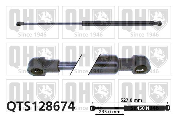QTS128674 QUINTON HAZELL 450N, 527 mm Hub: 235mm Heckklappendämpfer QTS128674 günstig kaufen