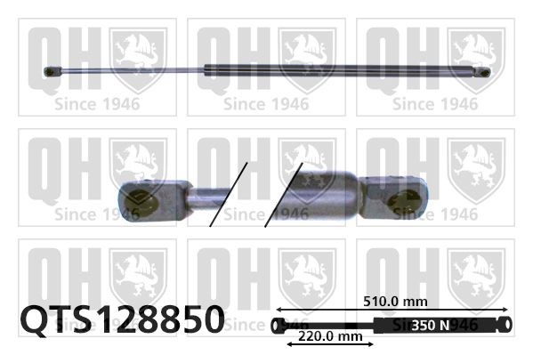 QUINTON HAZELL Eject Force: 350N Length: 510mm, Stroke: 220mm Gas spring, bonnet QTS128850 buy