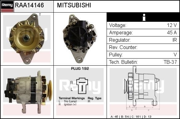 RAA14146 DELCO REMY Lichtmaschine MITSUBISHI Canter (FE3, FE4) 5.Generation