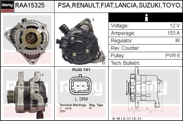 DA5324N DELCO REMY 12V, 150A, Plug691, Ø 54 mm, with integrated regulator Number of ribs: 6 Generator RAA15325 buy