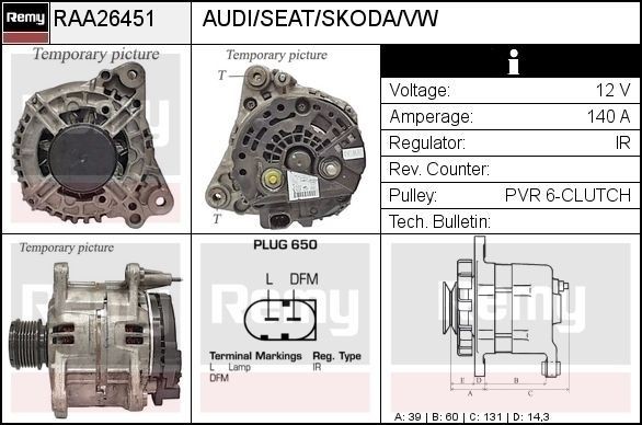 Audi A5 Generator 11975765 DELCO REMY RAA26451 online buy