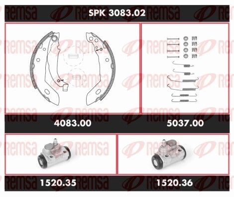 SCA308302 REMSA Super Precision Kit SPK3083.02 Brake Shoe Set 7701205315