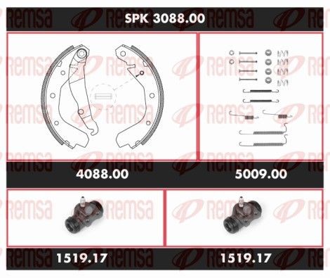 SCA308800 REMSA Super Precision Kit SPK308800 Brake set, drum brakes OPEL Kadett E Combo (T85) 1.7 D 57 hp Diesel 1990 price