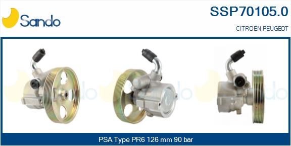 SANDO Hydraulic, 90 bar, Number of ribs: 6, Belt Pulley Ø: 126 mm, for left-hand/right-hand drive vehicles Pressure [bar]: 90bar, Left-/right-hand drive vehicles: for left-hand/right-hand drive vehicles Steering Pump SSP70105.0 buy