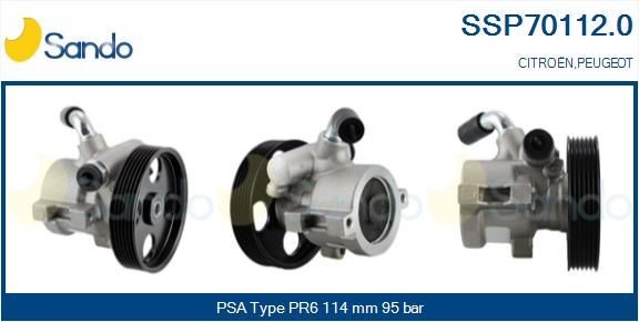 SANDO Hydraulic, 95 bar, Number of ribs: 6, Belt Pulley Ø: 114 mm, for left-hand/right-hand drive vehicles Pressure [bar]: 95bar, Left-/right-hand drive vehicles: for left-hand/right-hand drive vehicles Steering Pump SSP70112.0 buy