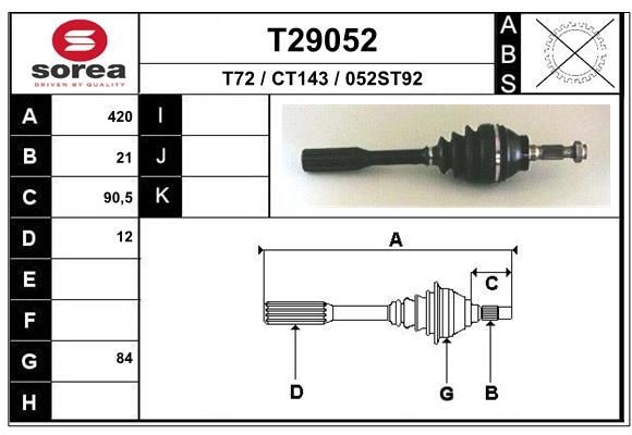 T72 EAI 420mm, 84mm Length: 420mm, External Toothing wheel side: 21 Driveshaft T29052 buy
