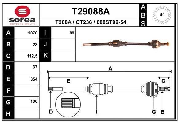 T208A EAI T29088A Drive shaft 3273 CH