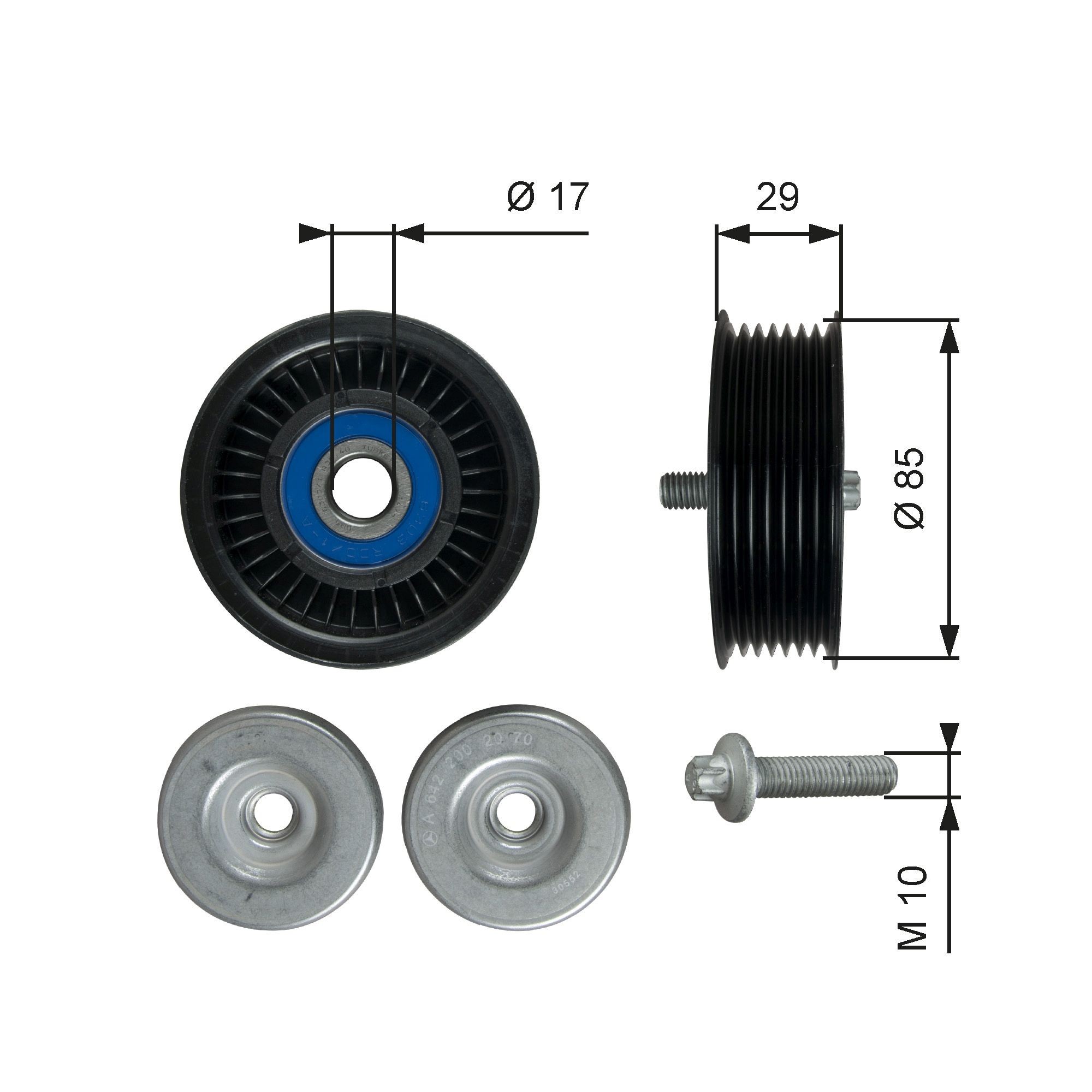GATES Deflection guide pulley v ribbed belt MERCEDES-BENZ E-Class T-modell (S213) new T36765
