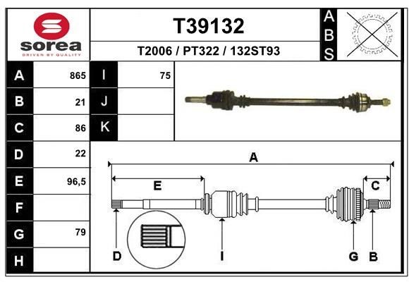 T2006 EAI T39132 Joint kit, drive shaft 98 03 959 680