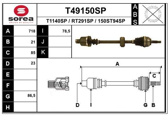 T1140SP EAI T49150SP Drive shaft 7701352775
