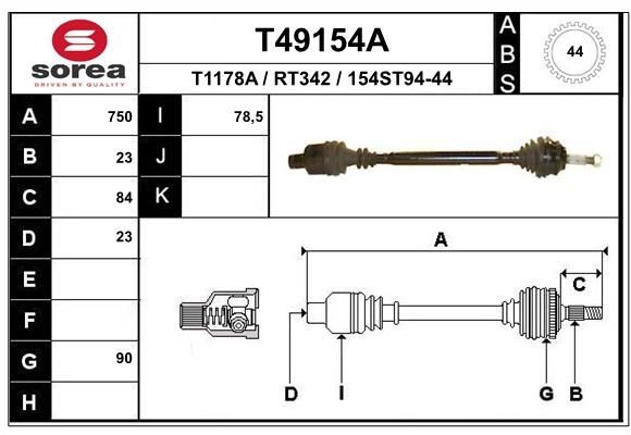 T1178A EAI T49154A Joint kit, drive shaft 7700111914