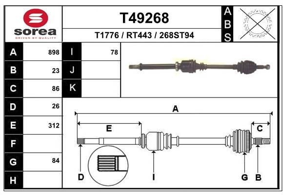 T1776 EAI T49268 Joint kit, drive shaft 8200 499 586