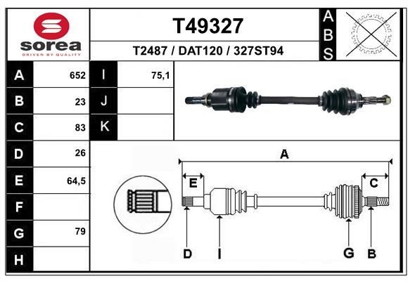 T2487 EAI T49327 Joint kit, drive shaft 391014946R
