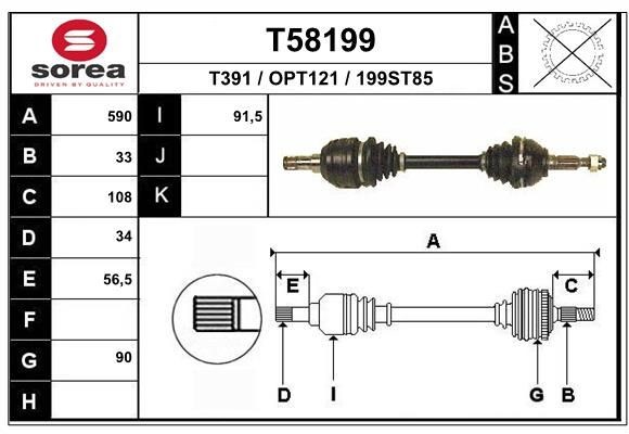 T391 EAI T58199 Drive shaft 374739