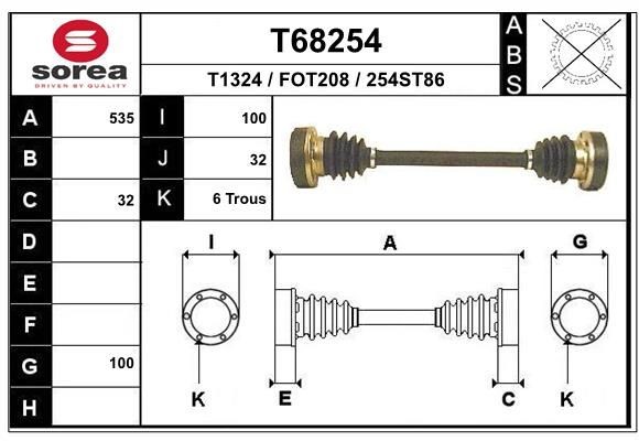 T1324 EAI 535mm, 100mm Length: 535mm Driveshaft T68254 buy