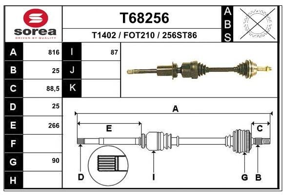 T1402 EAI 816mm, 90mm Length: 816mm, External Toothing wheel side: 25 Driveshaft T68256 buy