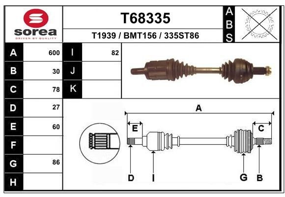T1939 EAI T68335 Joint kit, drive shaft 31603450563