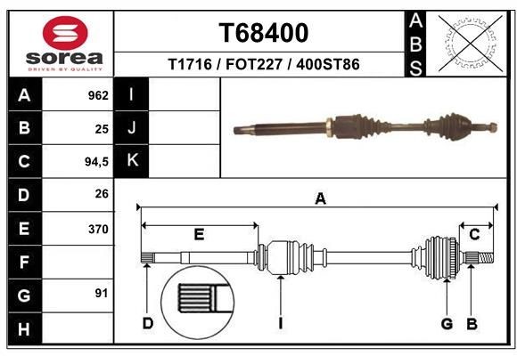 T1716 EAI 962mm, 91mm Length: 962mm, External Toothing wheel side: 25 Driveshaft T68400 buy