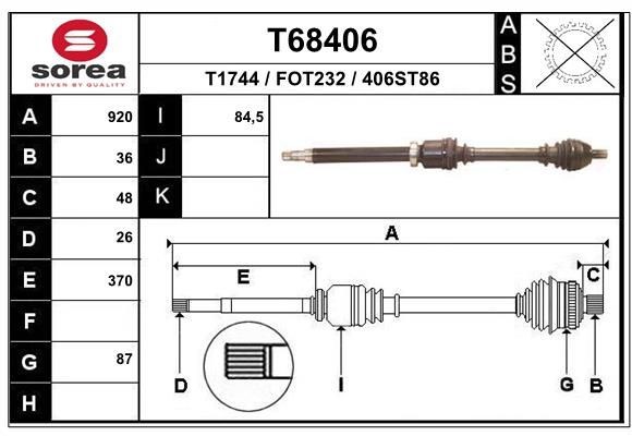 T1744 EAI 920mm, 87mm Length: 920mm, External Toothing wheel side: 36 Driveshaft T68406 buy