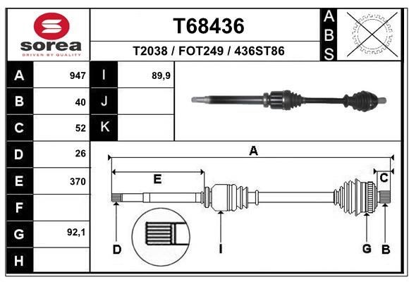T2038 EAI T68436 Joint kit, drive shaft 36002894