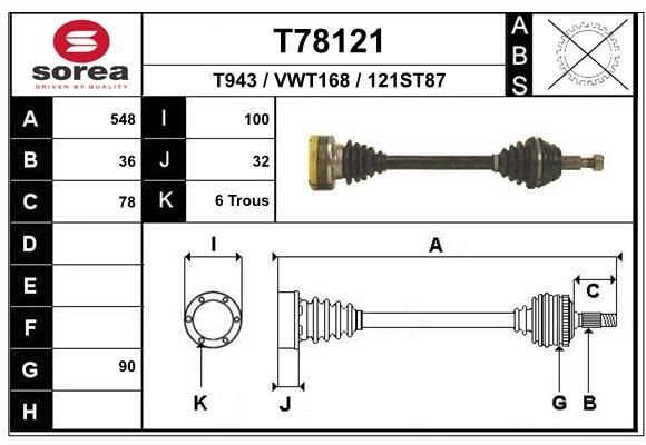 T943 EAI T78121 Drive shaft 1J0 407 271 EN