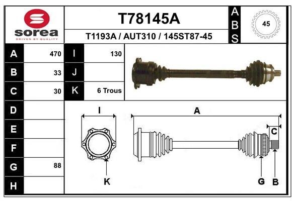 T1193A EAI 470mm, 88mm Length: 470mm, External Toothing wheel side: 33, Number of Teeth, ABS ring: 45 Driveshaft T78145A buy