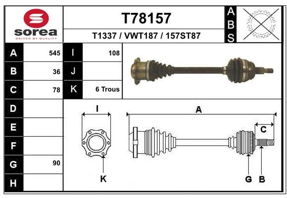 T1337 EAI 545mm, 90mm Length: 545mm, External Toothing wheel side: 36 Driveshaft T78157 buy