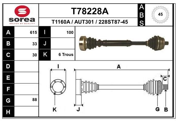 T1160A EAI T78228A Drive shaft 8D0407453AX
