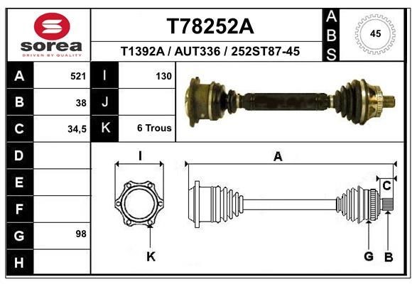 T1392A EAI T78252A Drive shaft 4D0407272J