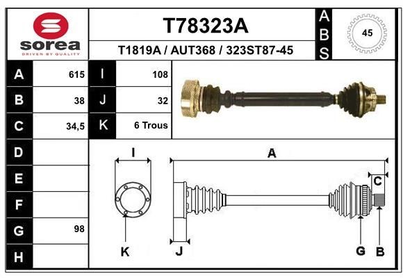 T1819A EAI T78323A Cv axle Audi A4 B5 Avant RS4 2.7 quattro 380 hp Petrol 2001 price