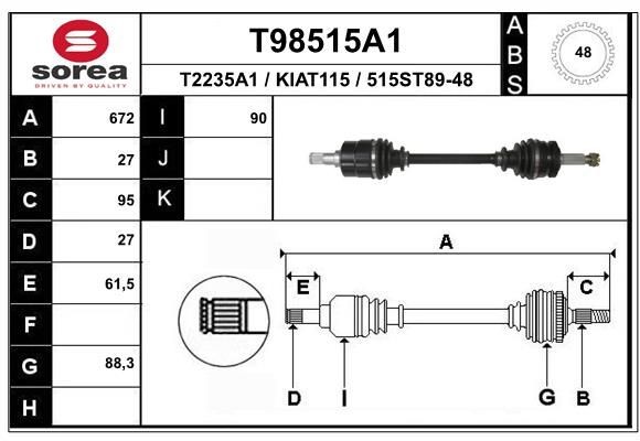 T2235A1 EAI T98515A1 Joint kit, drive shaft 49501 2E700