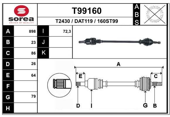 T2430 EAI T99160 Drive shaft 39 10 072 12R