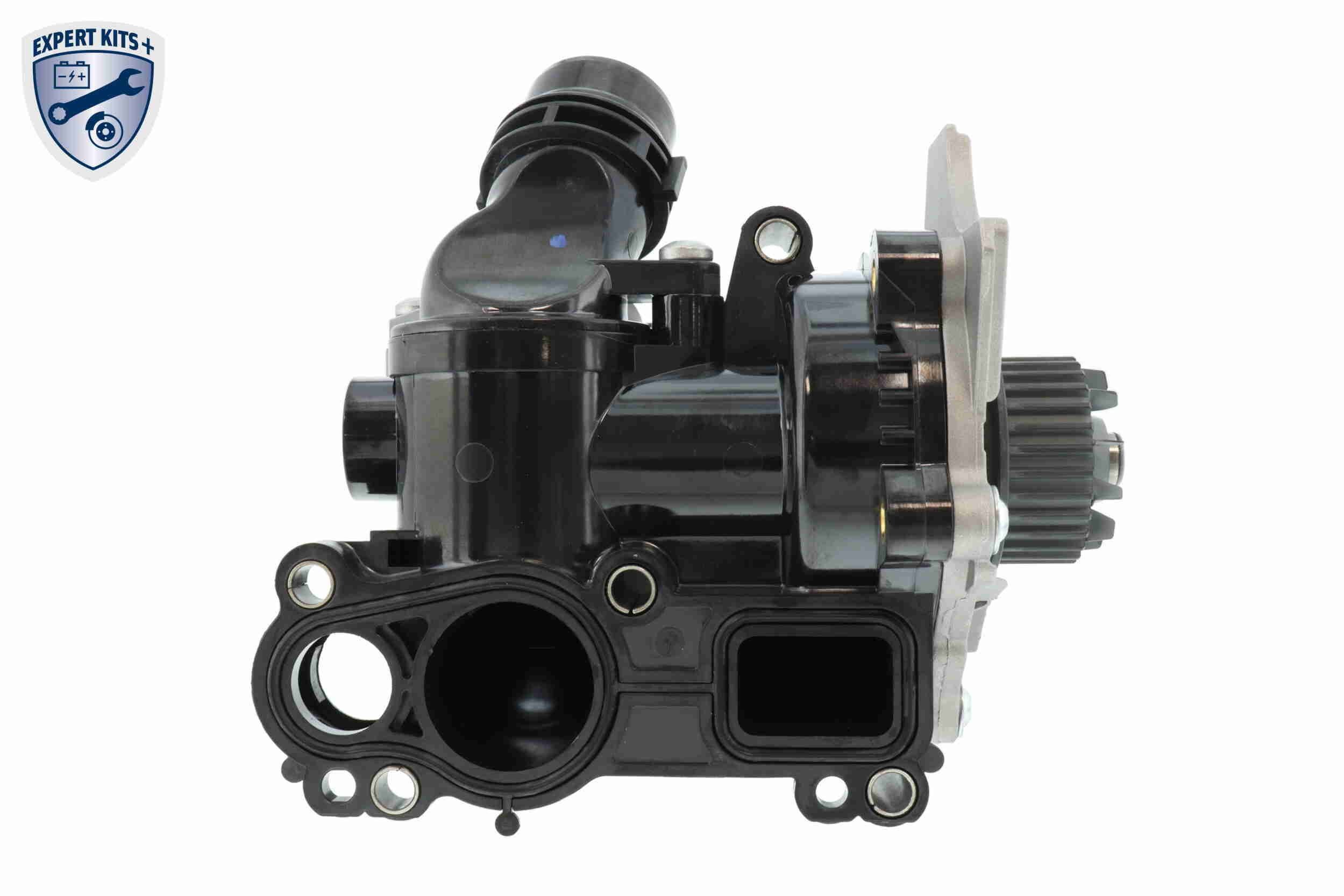 VAICO V10-50091 Water pump Number of Teeth: 29, with seal, with thermostat, with bracket, without sensor, with coolant regulator, Grey Cast Iron, Metal, EXPERT KITS +, with housing